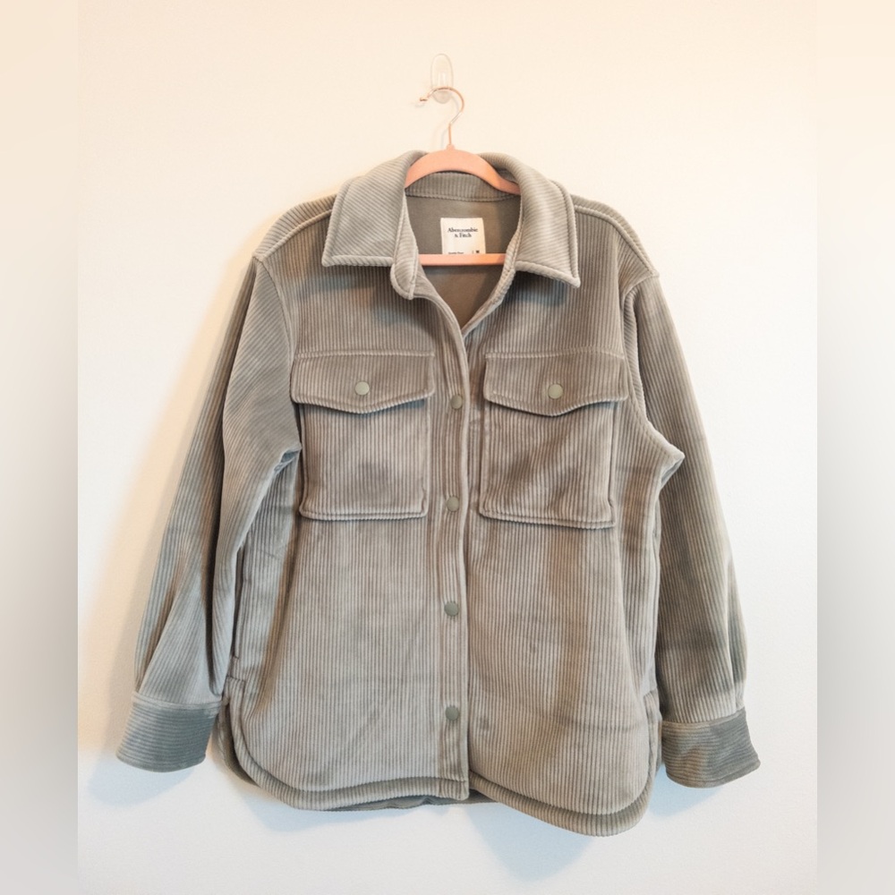 NWT Abercrombie Velvety Corduroy Snap Front Shirt Jacket Mint Stone Size M - Picture 3 of 8